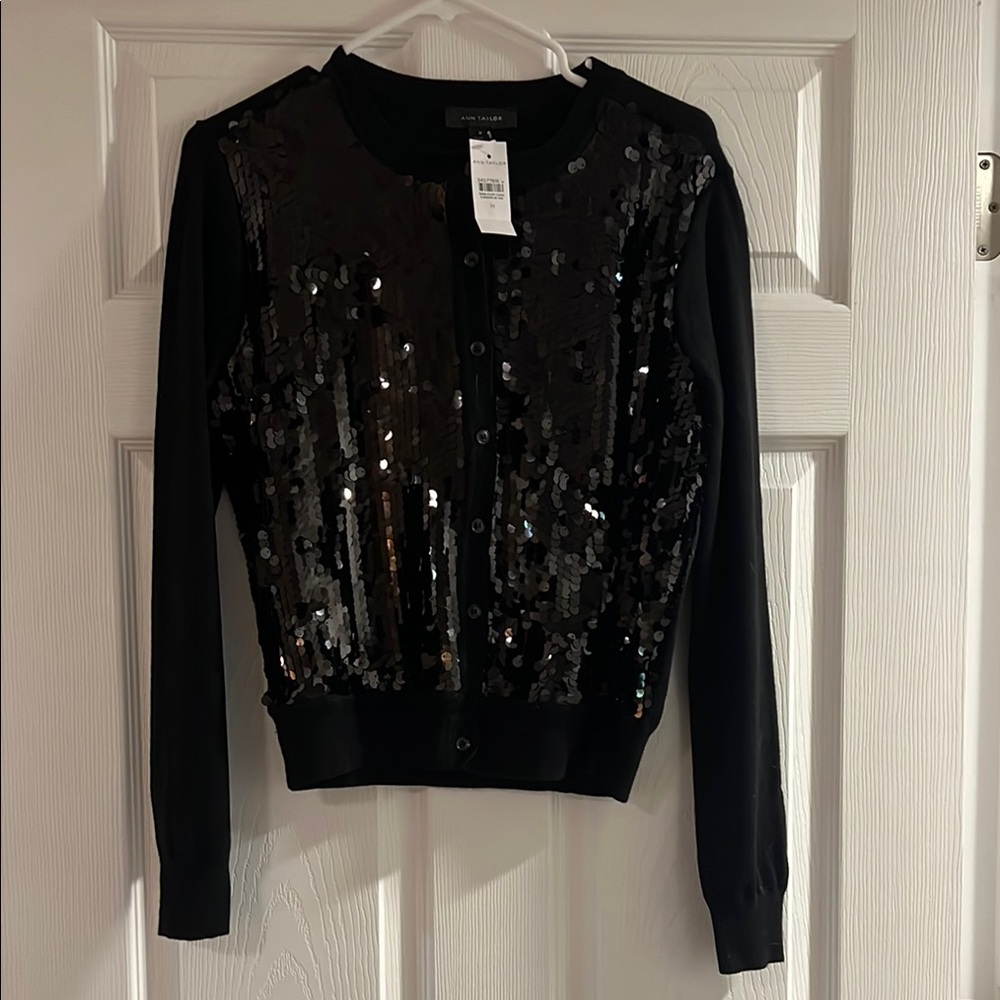 Ann Taylor Black Sequined Front Cardigan